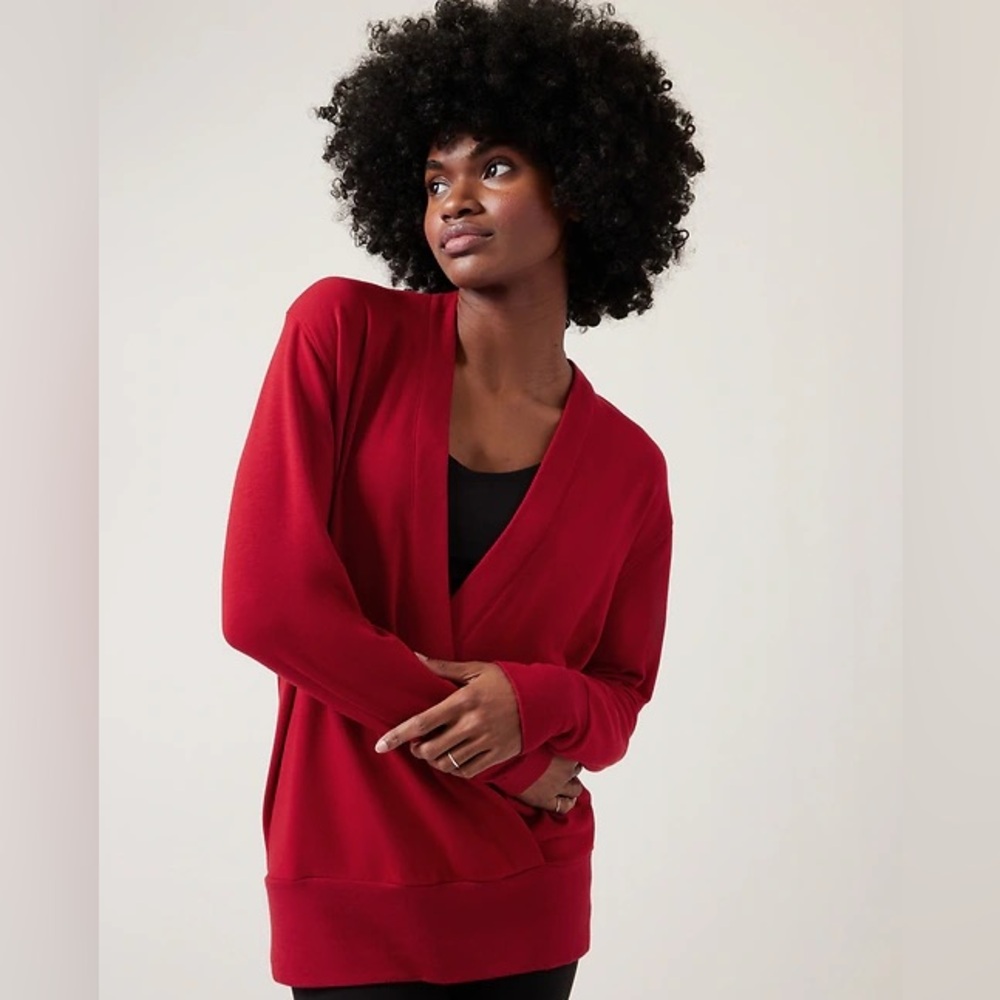 EUC Athleta Purana V-Neck Wrap Sweatshirt in Candy Red